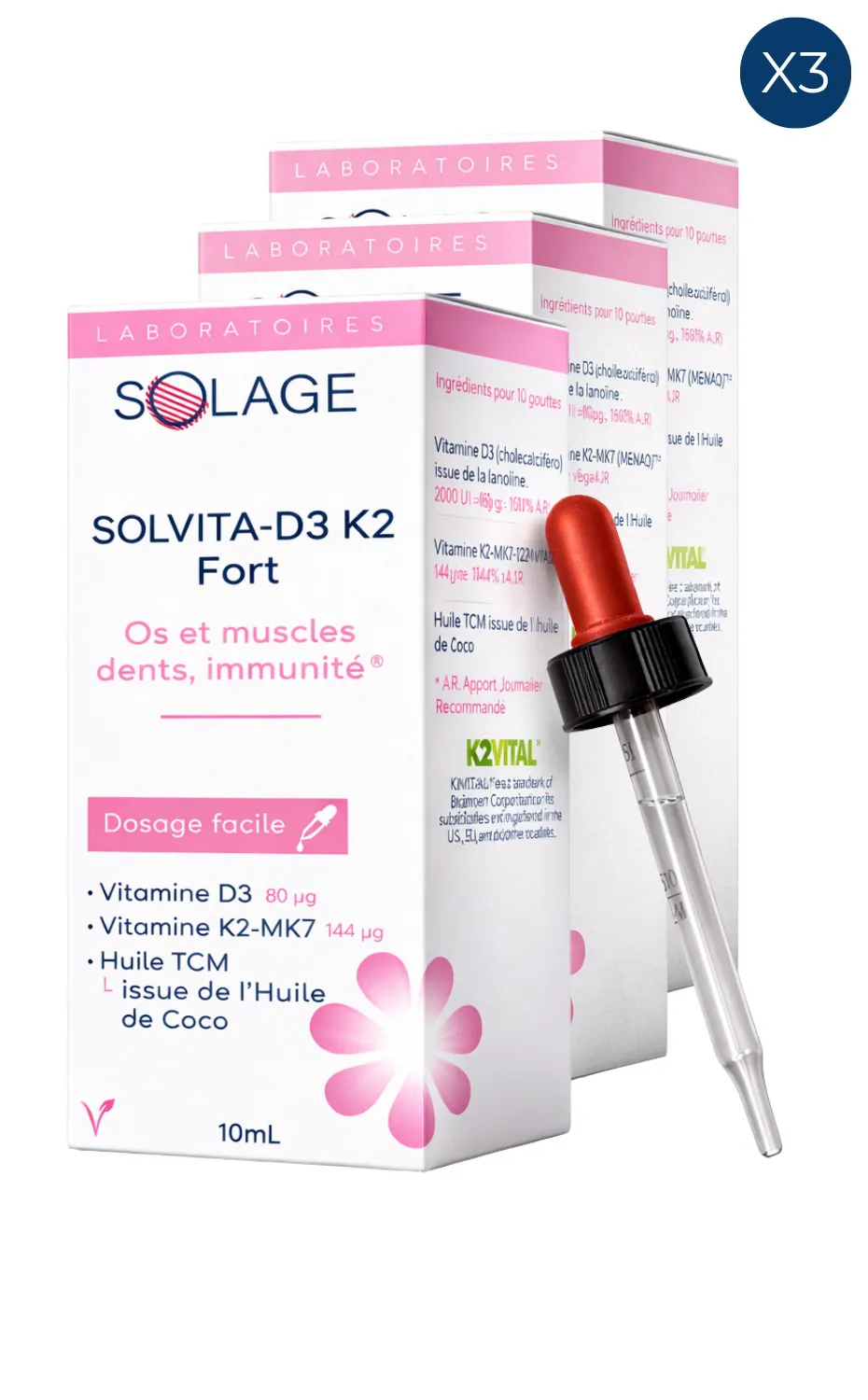 Pack 3x Solvita-D3 + K2-MK7 Fort